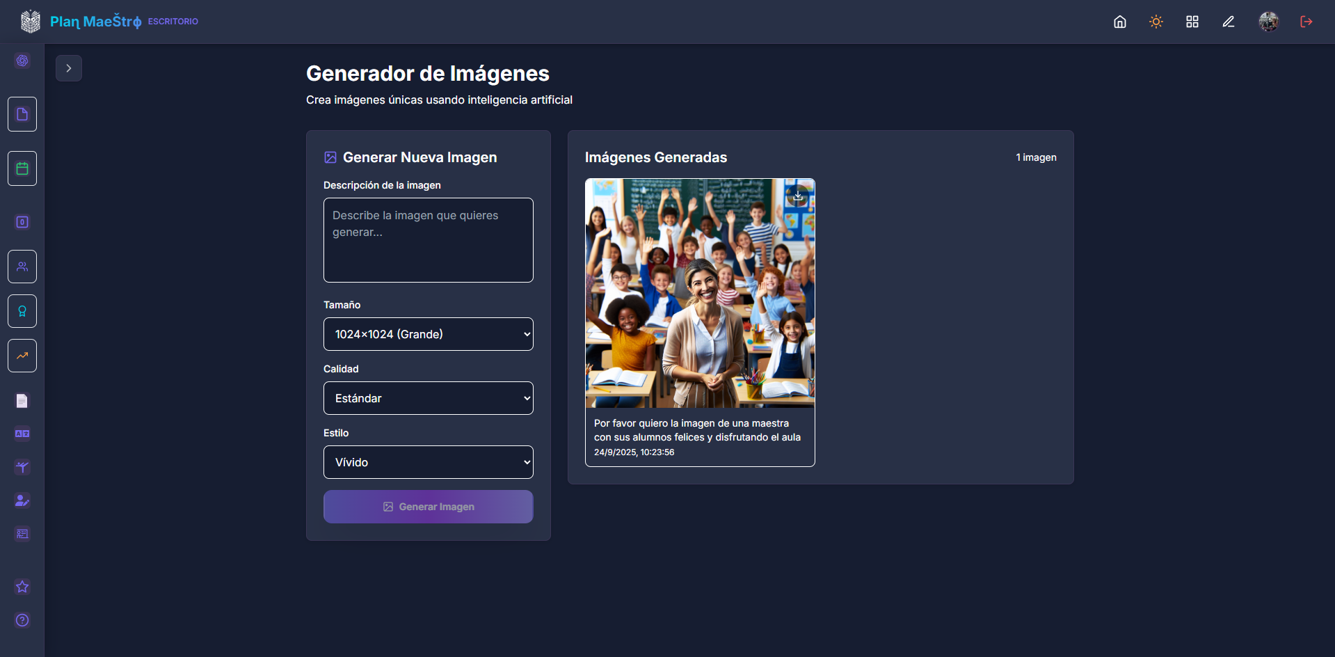 Interfaz del generador de imágenes con IA