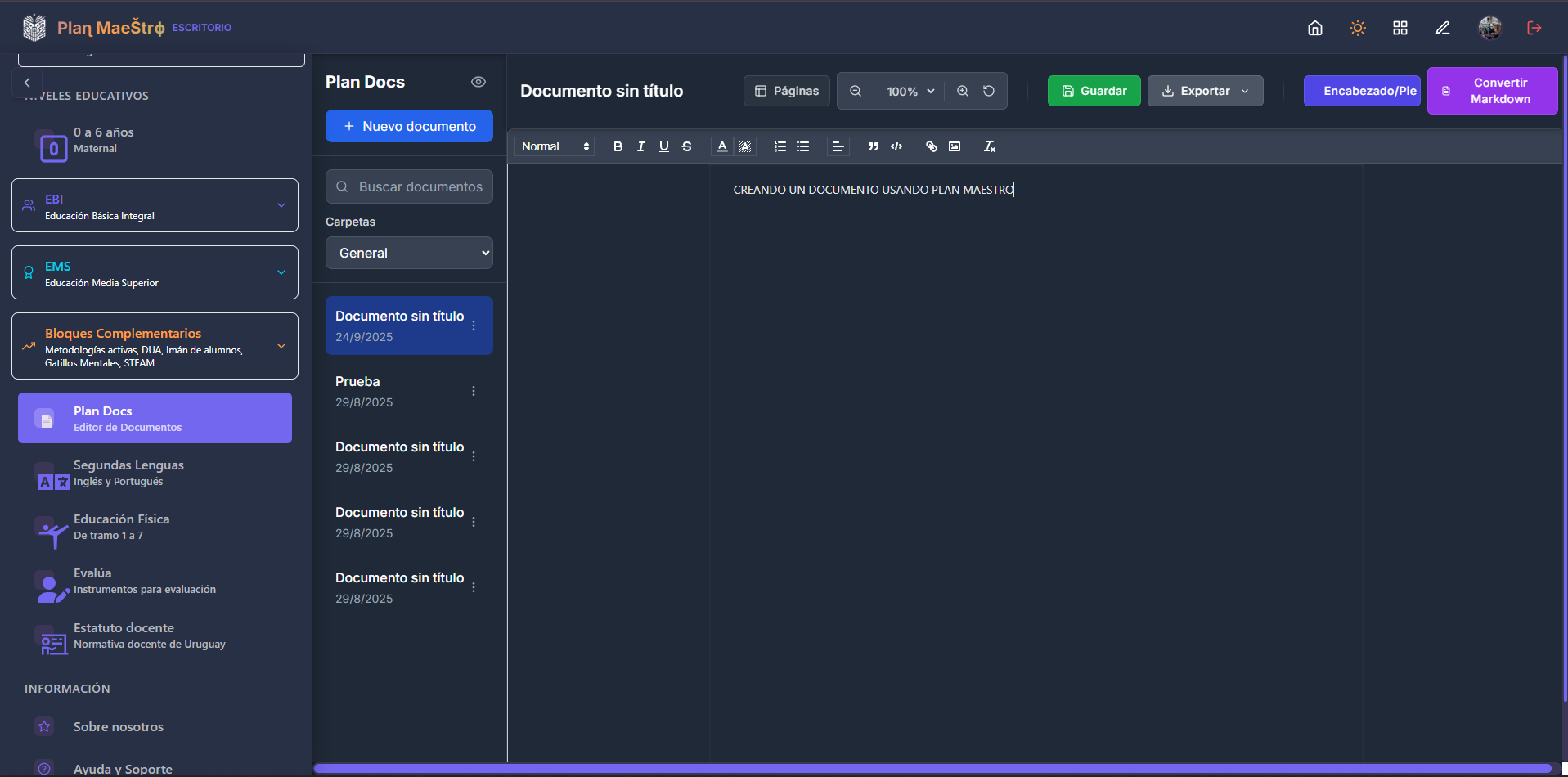 Editor Plan Docs - Plan de Documentos